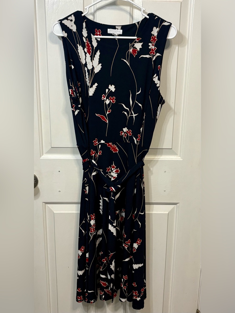 Charter Club Navy Floral Sleeveless Tie-Waist Maxi Dress